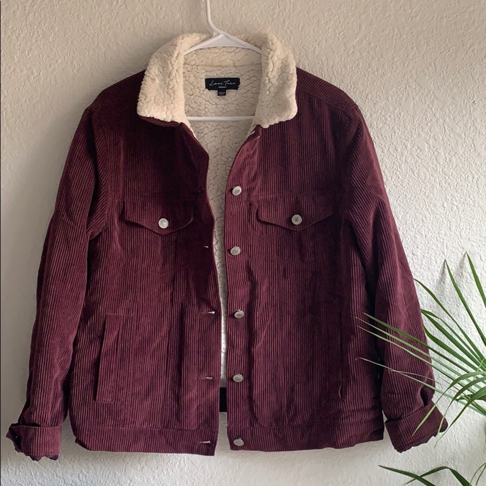Deep purple corduroy jacket with fluffy interior